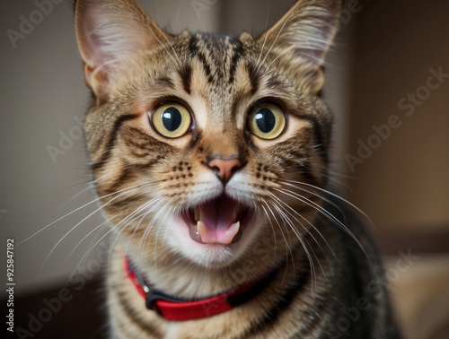 Close-up of a Tabby Cat with its Mouth Open