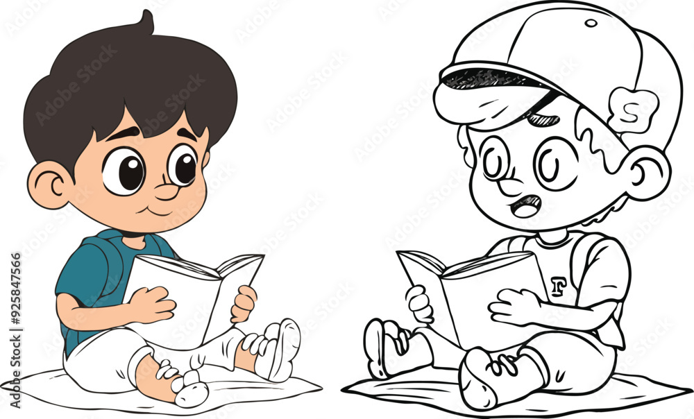 coloring page simple drawing of cartoon character reading a book in library , coloring book coloring page simple drawing of cartoon character reading a book in library , coloring book