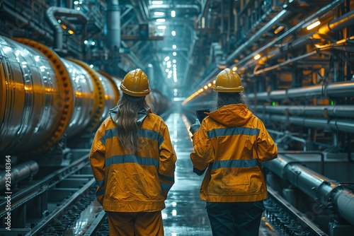 Labor Day site manager construction worker standing with wearing a safety vest and helmet, Generative Ai