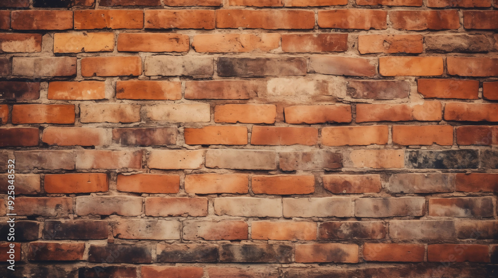 Old Red Brick Wall Background, Wide Panorama of Masonry, Black Brick Wall with Neon Lights, Dark Background for Design