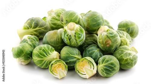 Autumn Brussels sprouts, fresh and green, isolated on white.