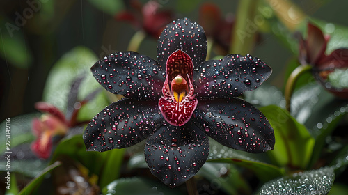 Black Orchid with Dew Drops - Close-Up Photography