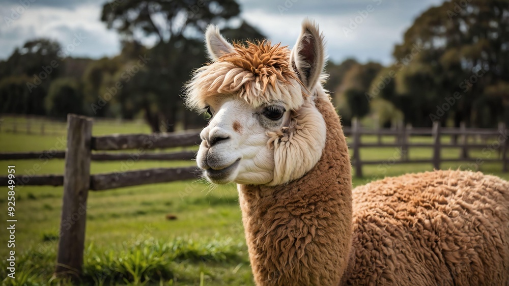 Obraz premium stock photography alpaca in a beautiful farm