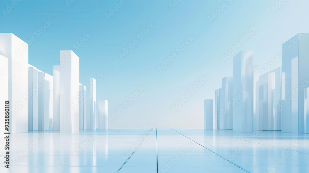 A serene cityscape featuring futuristic buildings with a clear blue sky and reflective surfaces, ideal for modern design concepts. A serene cityscape featuring futuristic buildings with a clear blue sky and reflective surfaces, ideal for modern design concepts.
