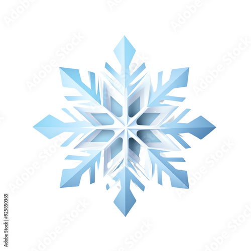 Detailed ice blue snowflake vector on a transparent background, perfect for winter and Christmas holiday designs and illustrations.