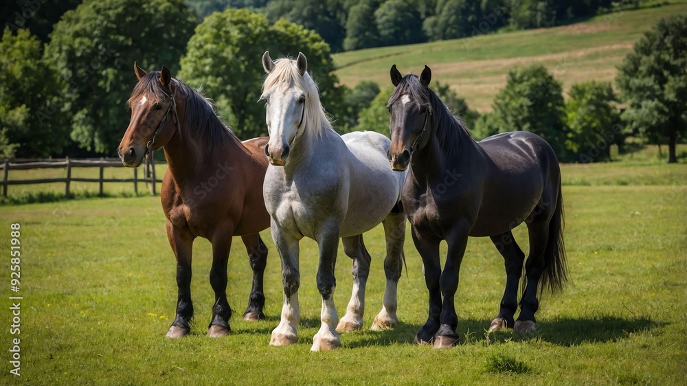 Obraz premium stock photography percheron horses in a beautiful farm