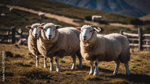 stock photography patagonian sheeps in a beautiful farm photo