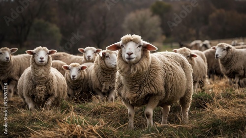 stock photography romney sheeps in a beautiful farm photo