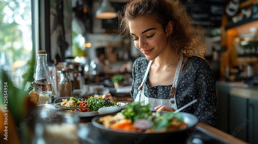Person savoring a healthy meal while focusing on the connection between food and mental wellbeing, Mental health, mindful eating for athletes Person savoring a healthy meal while focusing on the connection between food and mental wellbeing, Mental health, mindful eating for athletes