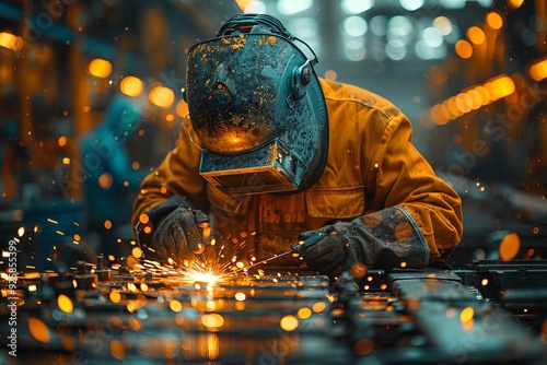 Labor Day site manager construction worker standing with wearing a safety vest and helmet, Generative Ai