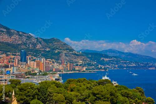 Beautiful cityscape of Monaco and Port Hercule in Europe.