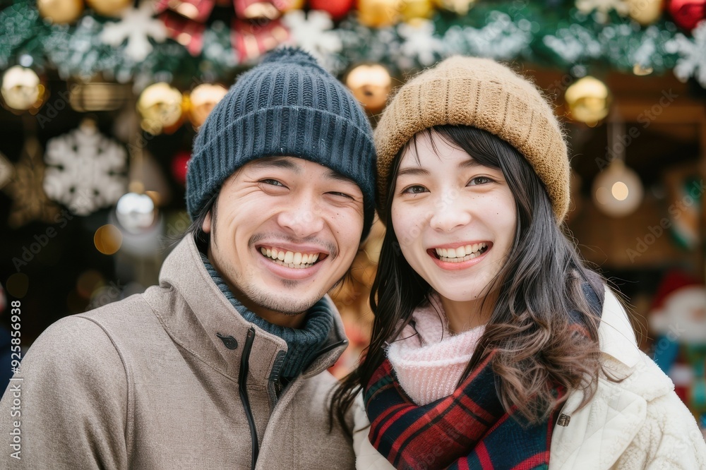 クリスマスを楽しむ笑顔のカップル(恋人・デート・婚活・マッチングアプリ・冬服・クリスマスツリー) クリスマスを楽しむ笑顔のカップル(恋人・デート・婚活・マッチングアプリ・冬服・クリスマスツリー)