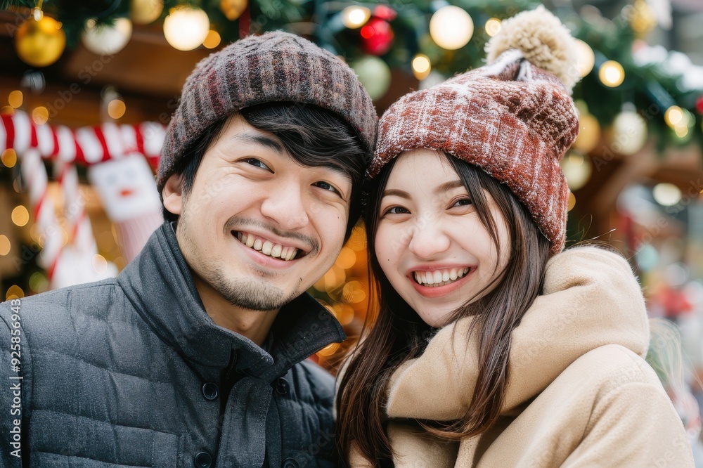 クリスマスを楽しむ笑顔のカップル(恋人・デート・婚活・マッチングアプリ・冬服・クリスマスツリー) クリスマスを楽しむ笑顔のカップル(恋人・デート・婚活・マッチングアプリ・冬服・クリスマスツリー)
