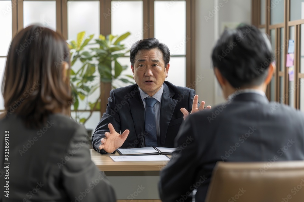 真剣な表情で説明をしている男性会社員(裁判・問題発生・トラブル・弁護士・示談・商談) 真剣な表情で説明をしている男性会社員(裁判・問題発生・トラブル・弁護士・示談・商談)