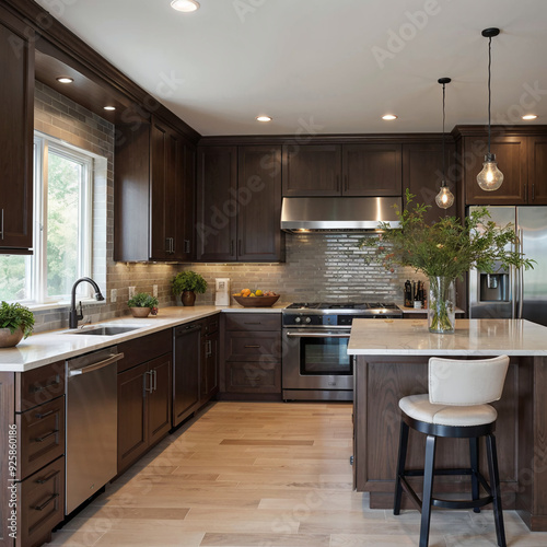 Contemporary dark wood kitchen with modern appliances