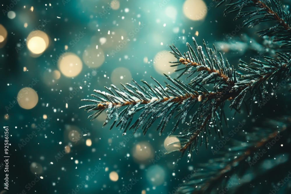 Close up photo of snowflakes falling on pine branches Close up photo of snowflakes falling on pine branches