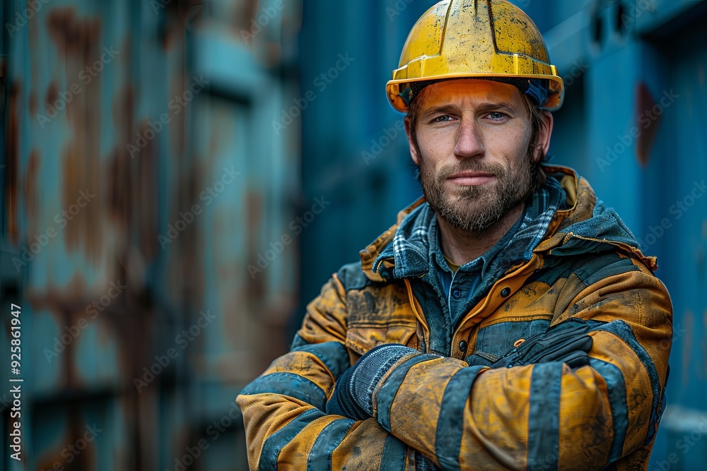 Labor Day site manager construction worker standing with wearing a safety vest and helmet, Generative Ai Labor Day site manager construction worker standing with wearing a safety vest and helmet, Generative Ai