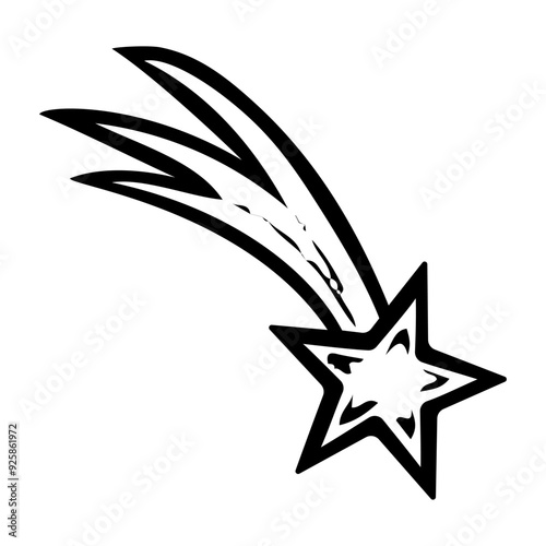 Shooting star hand drawn doodle. Shining night sky. Celestial comet, tail, meteor. Vector outline line art illustration.