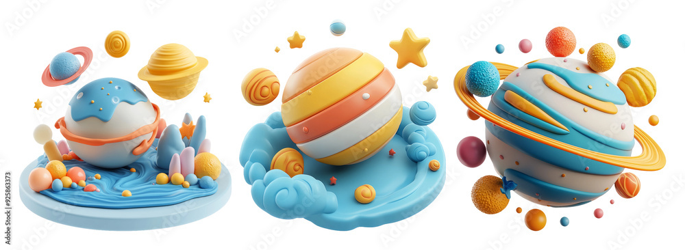 Colorful Fantasy Planets Set Isolated on Transparent Background Colorful Fantasy Planets Set Isolated on Transparent Background