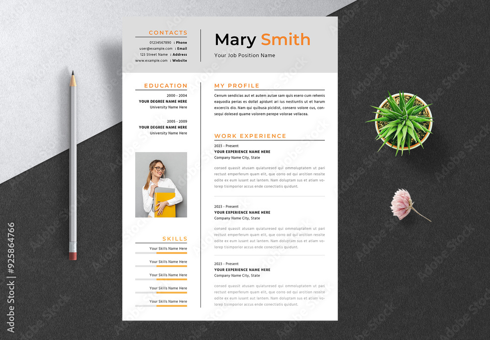Clean Resume Template Layout Stock Template | Adobe Stock