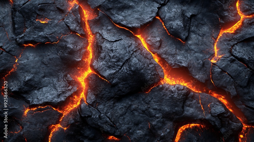 Lava flowing through cracks in volcanic rock at night Lava flowing through cracks in volcanic rock at night