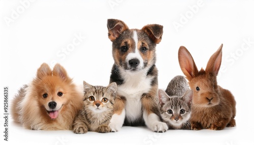 Group of cute pets on white background. Banner design