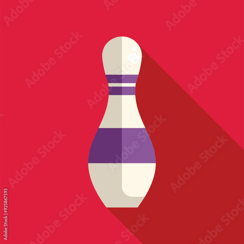 Single bowling pin is casting a long shadow on a red background