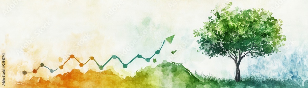 Investment chart turning into a tree, growth in finance, watercolor style Investment chart turning into a tree, growth in finance, watercolor style