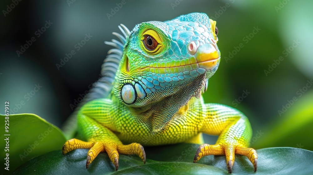 Green iguana posing on a branch in a tropical forest Green iguana posing on a branch in a tropical forest