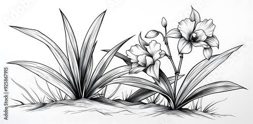Wallpaper Mural 兰花铅笔素描植物插画 Torontodigital.ca
