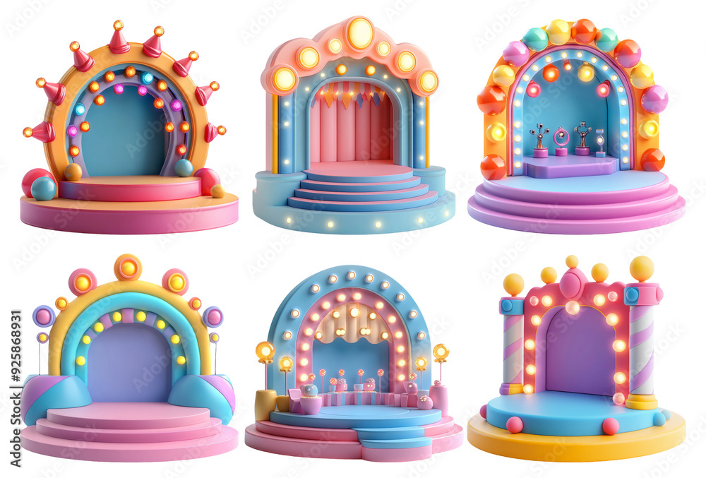 Fototapeta premium Festive Stage Decorations Set Isolated On Transparent Background