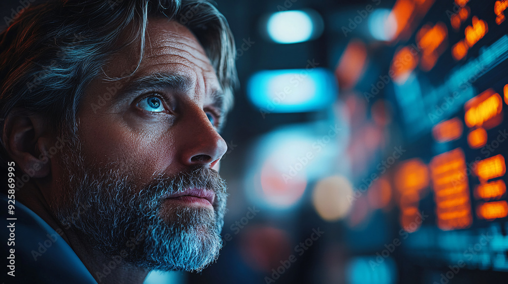 A Stressfull person watching stock market charts, Bear market A Stressfull person watching stock market charts, Bear market