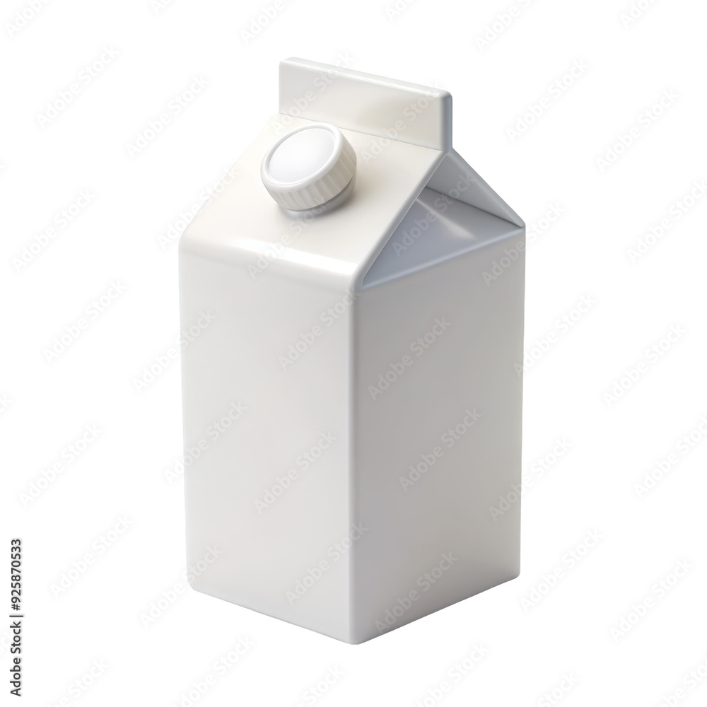 Fototapeta premium 3D illustration of a white milk carton with a simple design. Perfect for dairy-related, food packaging, or grocery themes. Isolated on transparent background, png.