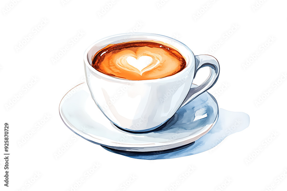 A white coffee cup with a heart drawn on it sits on a white plate A white coffee cup with a heart drawn on it sits on a white plate