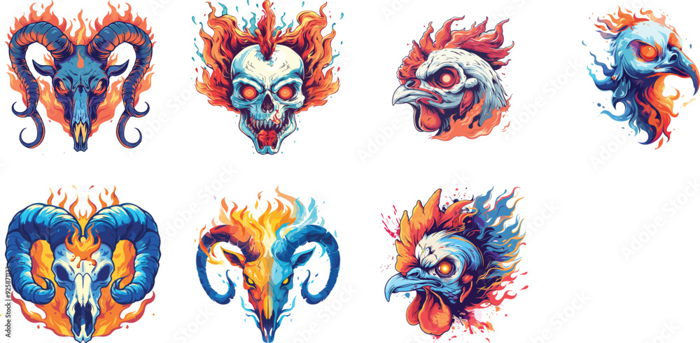 Obraz premium animal head vector with burning fire