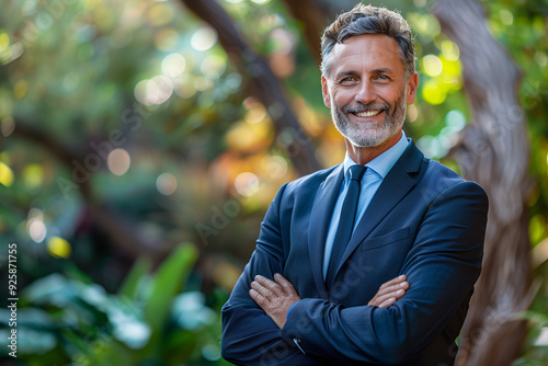 Successful Middle-Aged Businessman and Lawyer Smiling Outdoors Confident Portrait of a Mature Executive in a Suit