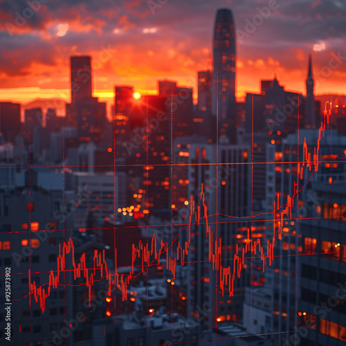 Wallpaper Mural A sunset over a financial market charts, Recession market, Showing Recession Graph Torontodigital.ca