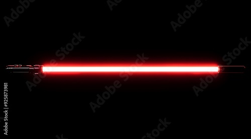 A red lightsaber with a silver on a dark background. 