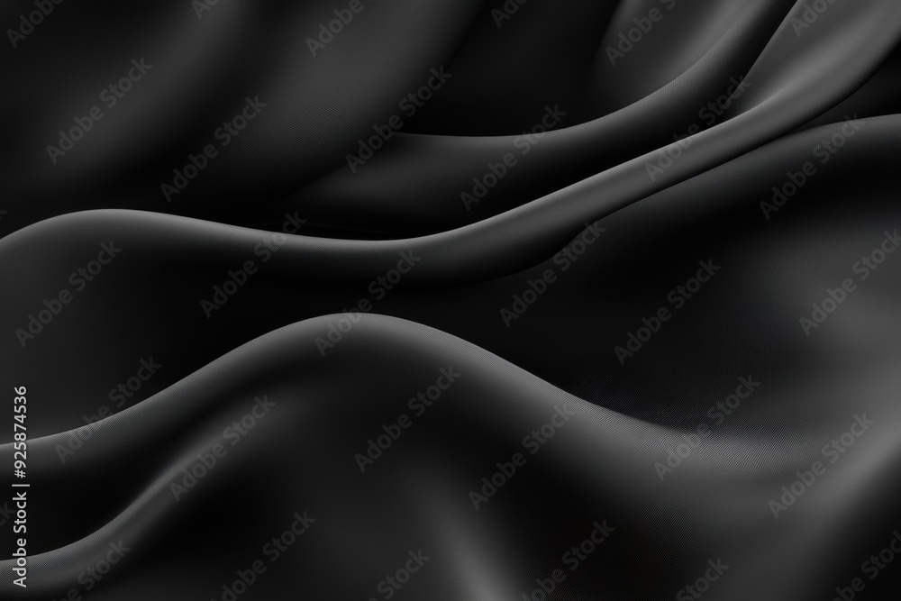 Obraz premium Sleek dark wall covering art. Modern silk textured backdrop featuring fluid wave designs. Stylish minimalistic canvas in high definition monochrome