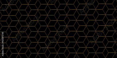 Abstract minimal geometric black  and gold light background design. Vector illustration of hexagons pattern. luxury black pattern geometric mesh cell texture. Modern pattern elegant gold line template