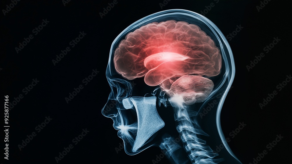 Detailed X-ray of a brain with traumatic hematoma Detailed X-ray of a brain with traumatic hematoma