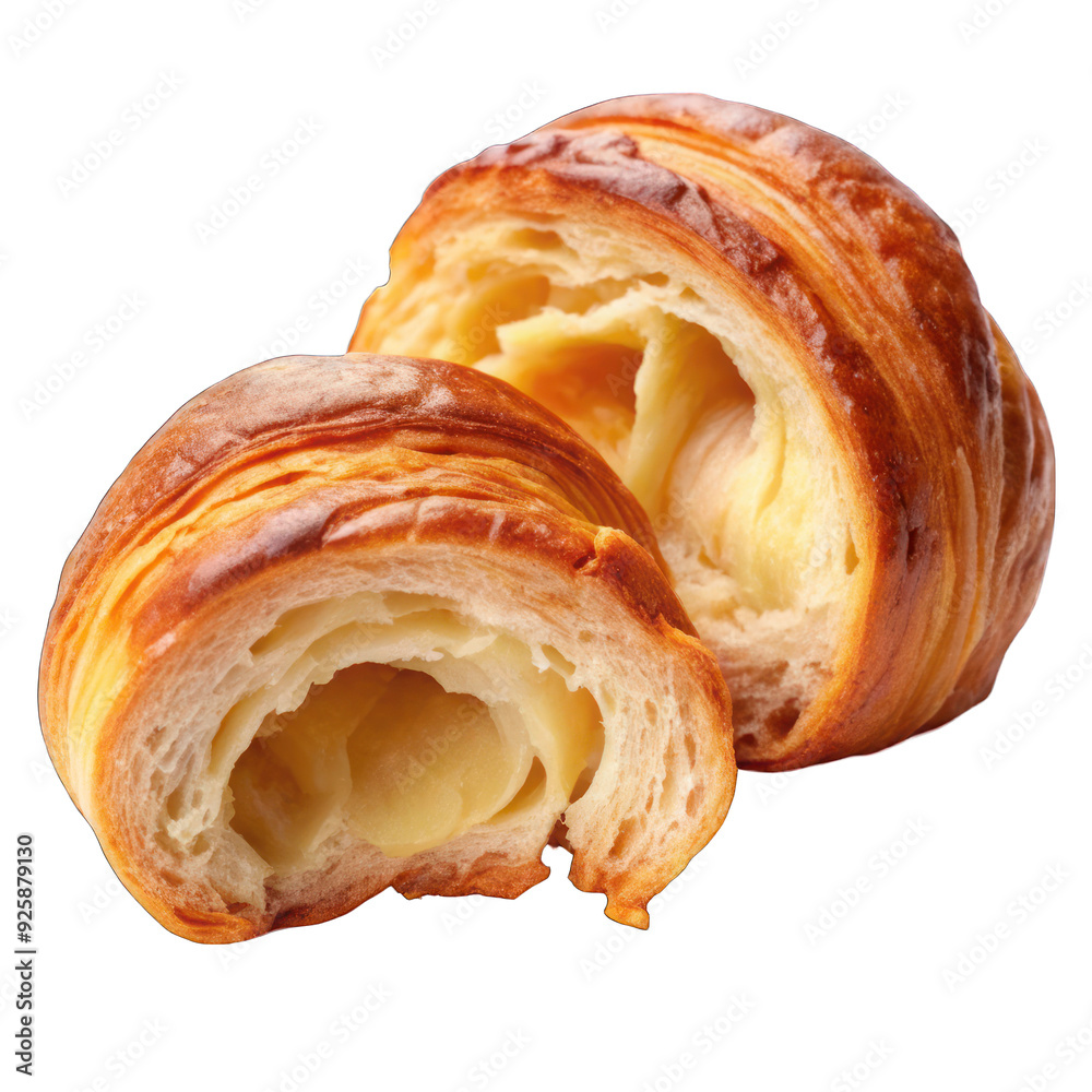 Croissant with half cut isolated on transparent background Croissant with half cut isolated on transparent background