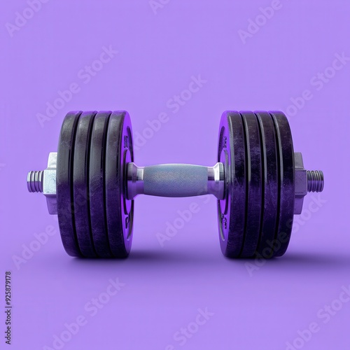 Heavy dumbbell on a purple background representing strength and fitness.