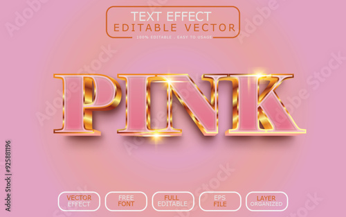 Pink 3d luxury super gold sparkle text style effect template