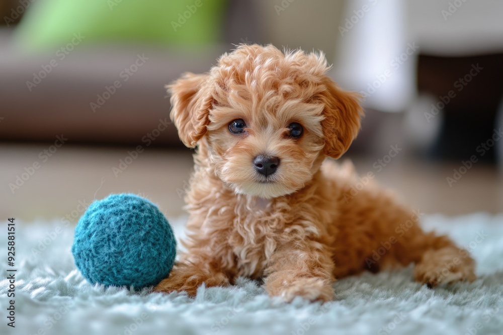 Maltipoo Puppy: Pretty Little Fluffy Ball of Red Fur Playing with Toy Maltipoo Puppy: Pretty Little Fluffy Ball of Red Fur Playing with Toy