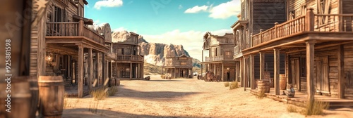 Wild West Decor. Vintage Cowboy House in Far Western Background