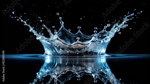Water splash isolated on a black background, water, splash, isolated, black, background, liquid, droplets, freshness,vibrant