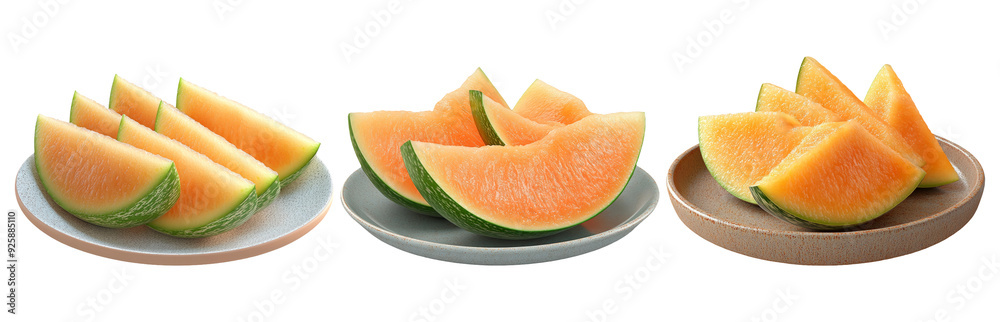Cantaloupe slice set isolated on transparent background ideal for food and fresh produce themed designs and concepts with juicy fruit appeal Cantaloupe slice set isolated on transparent background ideal for food and fresh produce themed designs and concepts with juicy fruit appeal
