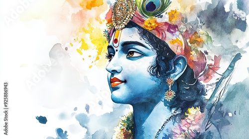 Watercolor Illustration of Lord Krishna for Janmashtami Celebration