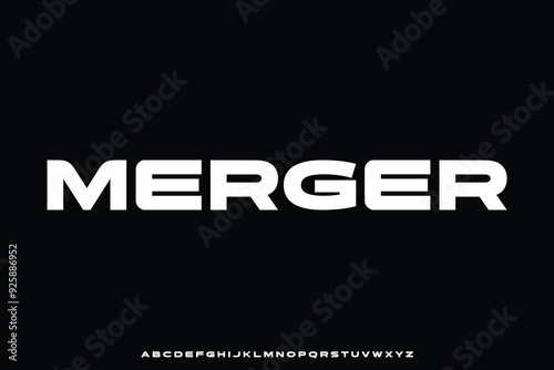 Modern sporty wide alphabet display font vector illustration